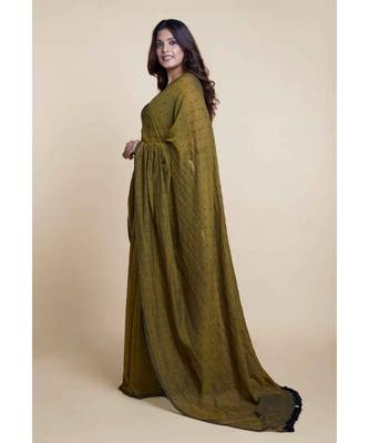 Olive Polka Dots Pure Cotton Saree 3