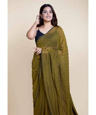 Olive Polka Dots Pure Cotton Saree 4