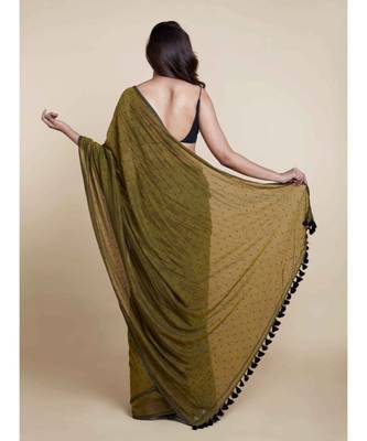 Olive Polka Dots Pure Cotton Saree 5