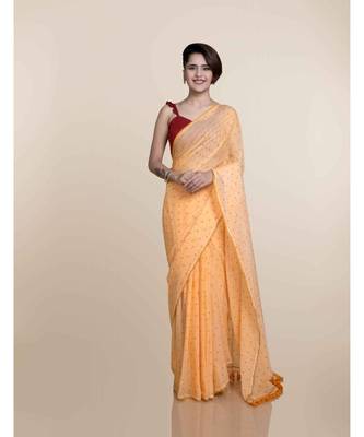 Mustard Polka Dots Pure Cotton Saree 1