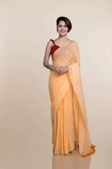 Mustard Polka Dots Pure Cotton Saree