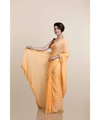 Mustard Polka Dots Pure Cotton Saree 2