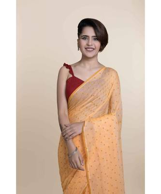 Mustard Polka Dots Pure Cotton Saree 4