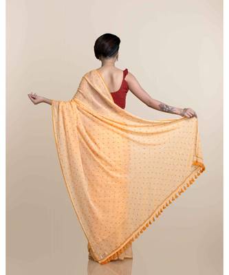 Mustard Polka Dots Pure Cotton Saree 5