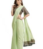 Light green plain chiffon saree with blouse