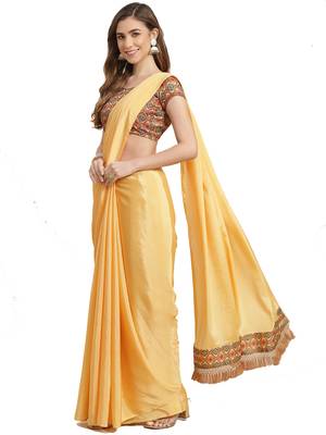 Light yellow plain chiffon saree with blouse 1