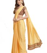 Light yellow plain chiffon saree with blouse