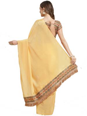 Light yellow plain chiffon saree with blouse 2