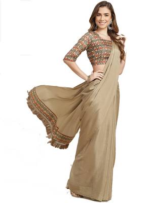 Mehendi plain chiffon saree with blouse 1