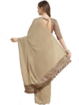 Mehendi plain chiffon saree with blouse 2