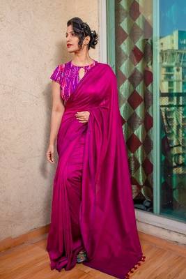 Wine Plain Cotton Saree 1