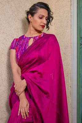 Wine Plain Cotton Saree 3