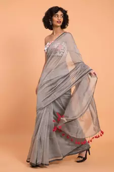 Suta Women Grey Sheers solid Saree