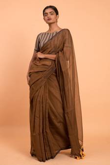 Suta Women Brown Sheers Solid Saree