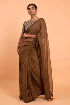 Suta Women Brown Sheers Solid Saree