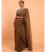 Suta Women Brown Sheers Solid Saree
