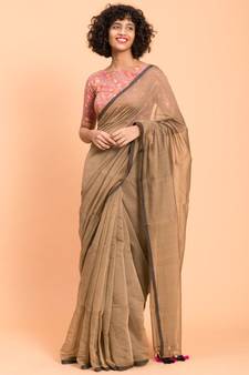 Suta Women Light Brown Sheers Solid Saree