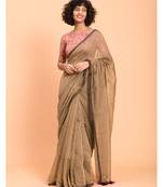 Suta Women Light Brown Sheers Solid Saree