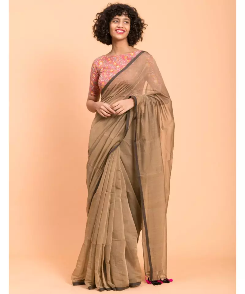 Suta Women Light Brown Sheers Solid Saree