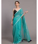 Suta Women Turquoise Blue Sheers Solid Saree