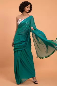 Suta Teal Blue Pure Cotton Solid Saree