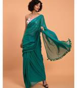 Suta Teal Blue Pure Cotton Solid Saree