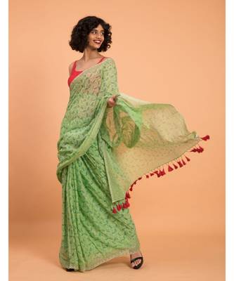Suta Women Green Printed Pure Cotton Saree 1