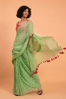 Suta Women Green Printed Pure Cotton Saree
