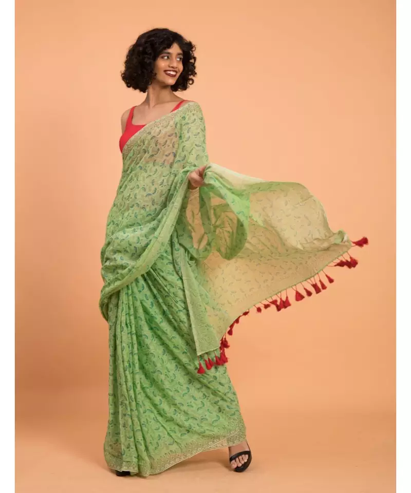Suta Women Green Printed Pure Cotton Saree