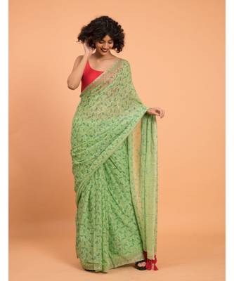 Suta Women Green Printed Pure Cotton Saree 2