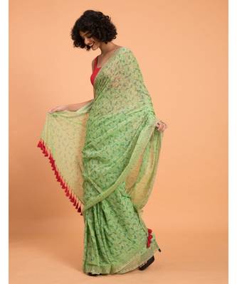 Suta Women Green Printed Pure Cotton Saree 3
