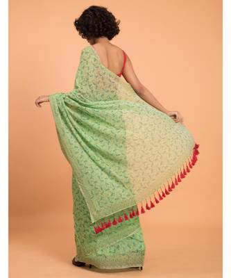 Suta Women Green Printed Pure Cotton Saree 4