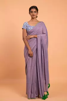 Suta Purple Cotton Viscose Solid Saree