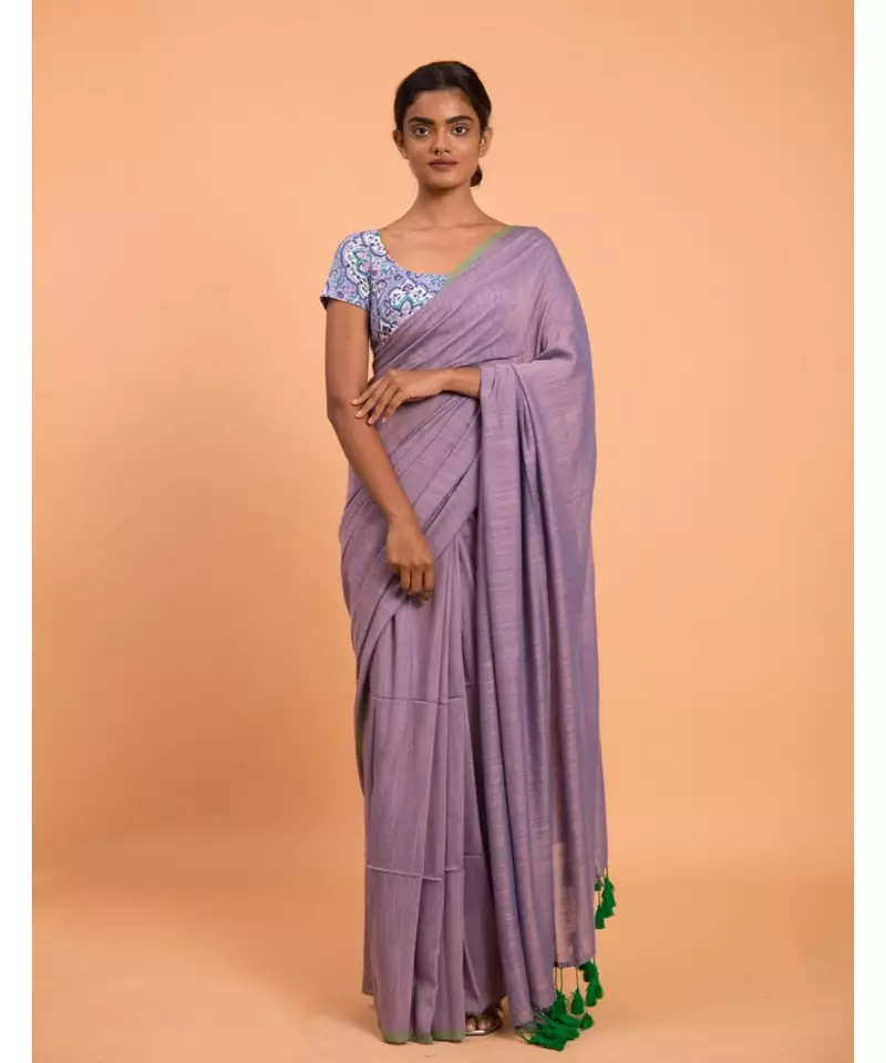 Suta Purple Cotton Viscose Solid Saree
