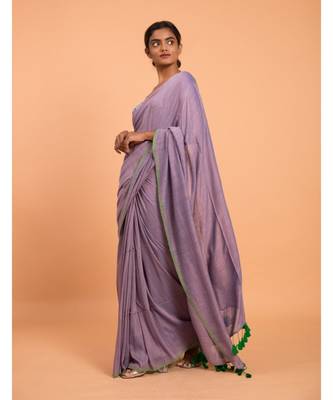 Suta Purple Cotton Viscose Solid Saree 2