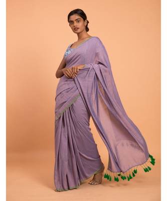Suta Purple Cotton Viscose Solid Saree 3