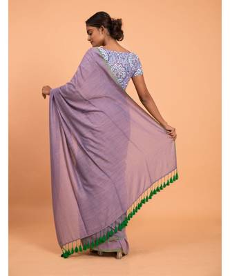 Suta Purple Cotton Viscose Solid Saree 4