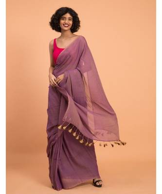Suta Women Lavender Pure Cotton Solid Saree 1