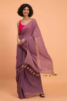Suta Women Lavender Pure Cotton Solid Saree