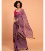 Suta Women Lavender Pure Cotton Solid Saree