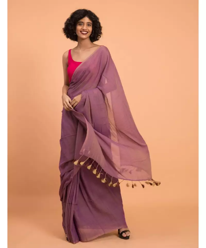 Suta Women Lavender Pure Cotton Solid Saree