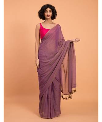 Suta Women Lavender Pure Cotton Solid Saree 2