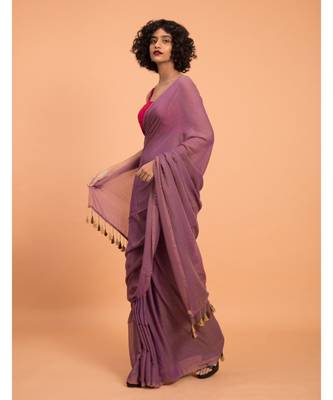 Suta Women Lavender Pure Cotton Solid Saree 3