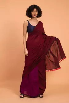Suta Maroon & Magenta Cotton Acrylic Colourblocked Saree
