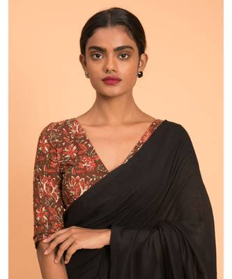 Suta Red & Black Cotton Acrylic Colourblocked Saree 5