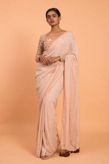 Suta Beige Solid Cotton Blend Saree