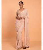 Suta Beige Solid Cotton Blend Saree