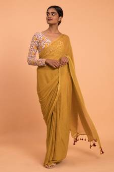 Suta Yellow Solid Cotton blend Saree