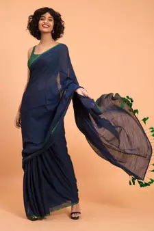 Suta Blue & Green stripes Cotton Blend Saree