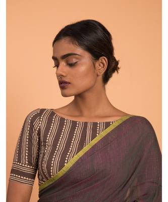 Suta Women Purple & Yellow Solid Cotton Blend Saree 2